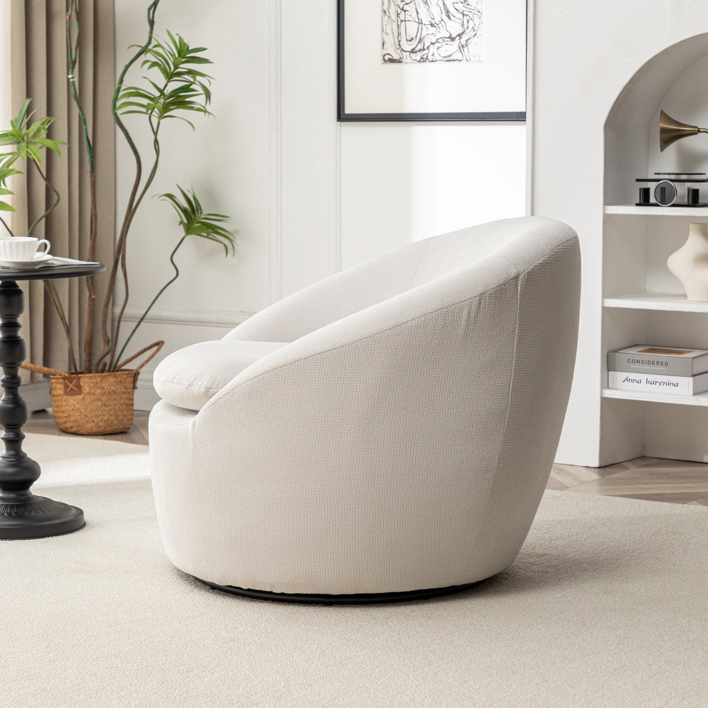 Winnie Modern Teddy Fabric Barrel Chair, 360° Swivel, Beige image 5
