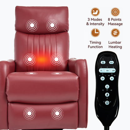 Red Faux Leather Heat Massage Manual Recliner Chair with Rocker and Swivel for Living Room image 9