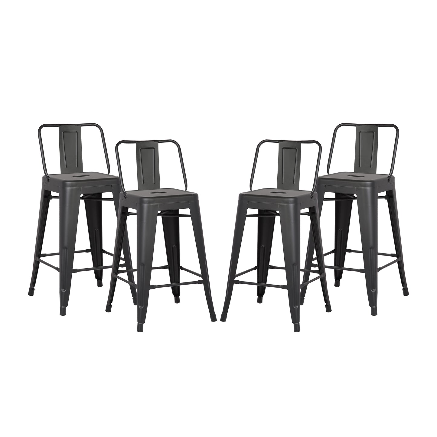 24"Metal Barstool,Country Rustic Style with Back, Kitchen Counter Bar Stool, Lightweight & Sturdy Build, Set of 4 -Matte Black image 1