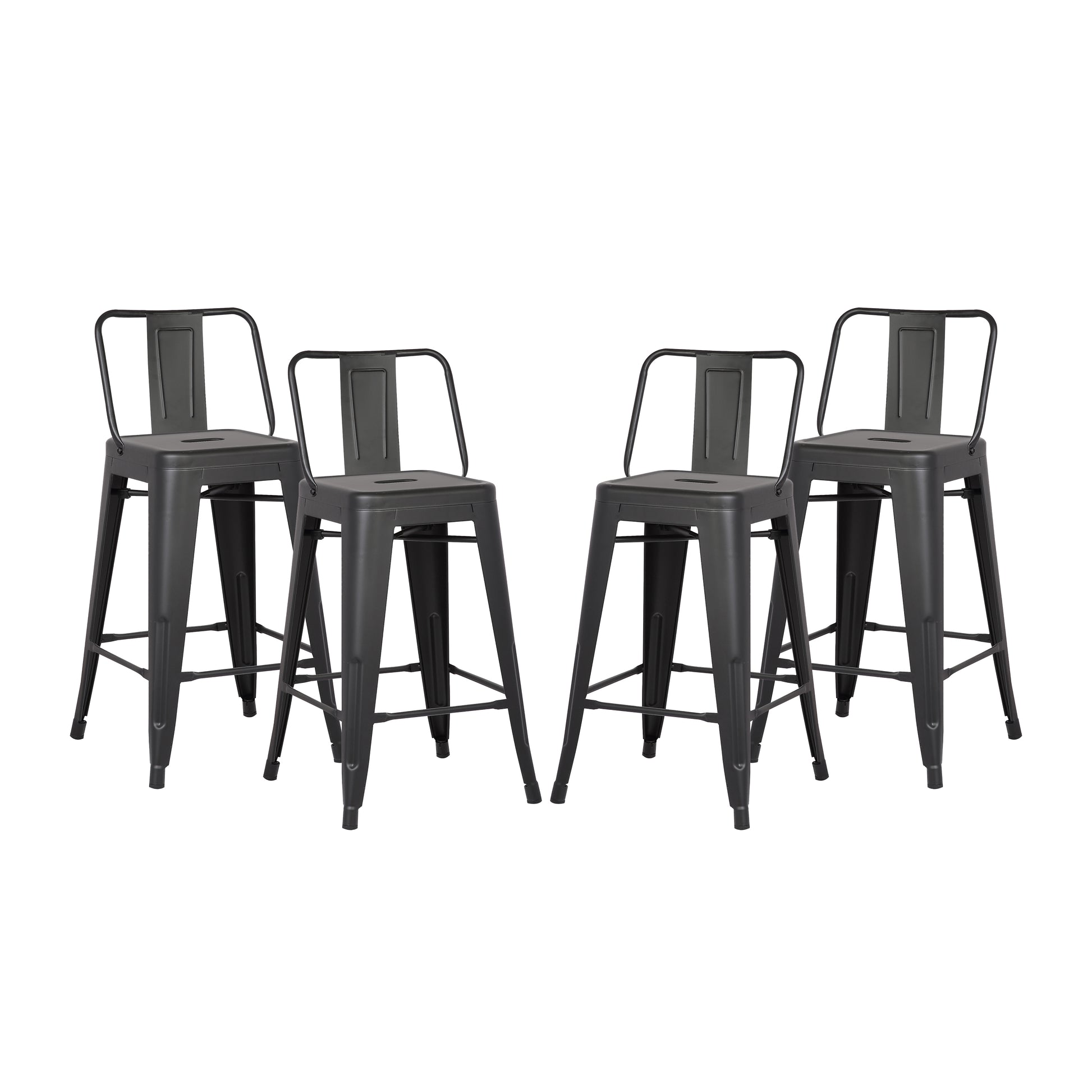 24"Metal Barstool,Country Rustic Style with Back, Kitchen Counter Bar Stool, Lightweight & Sturdy Build, Set of 4 -Matte Black image 1