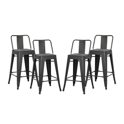 24"Metal Barstool,Country Rustic Style with Back, Kitchen Counter Bar Stool, Lightweight & Sturdy Build, Set of 4 -Matte Black image 1
