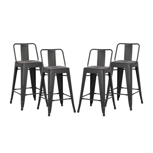 24"Metal Barstool,Country Rustic Style with Back, Kitchen Counter Bar Stool, Lightweight & Sturdy Build, Set of 4 -Matte Black image 1