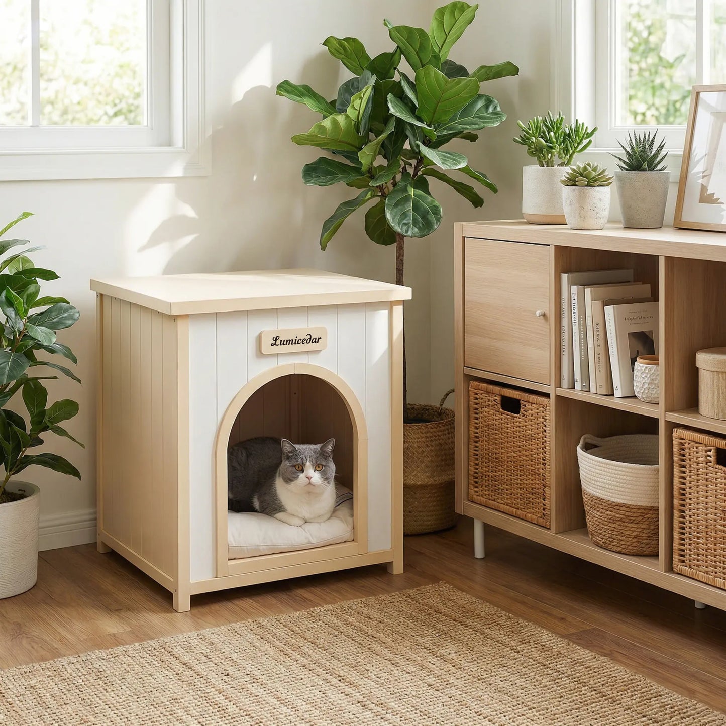 Modern Indoor Wooden Dog House with Removable Cushion – Solid Cedar Pet House for Small Dogs & Cats, Furniture-Grade Scandinavian Design image 12