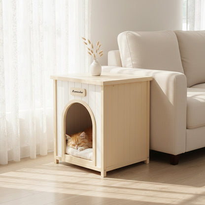 Modern Indoor Wooden Dog House with Removable Cushion – Solid Cedar Pet House for Small Dogs & Cats, Furniture-Grade Scandinavian Design image 1