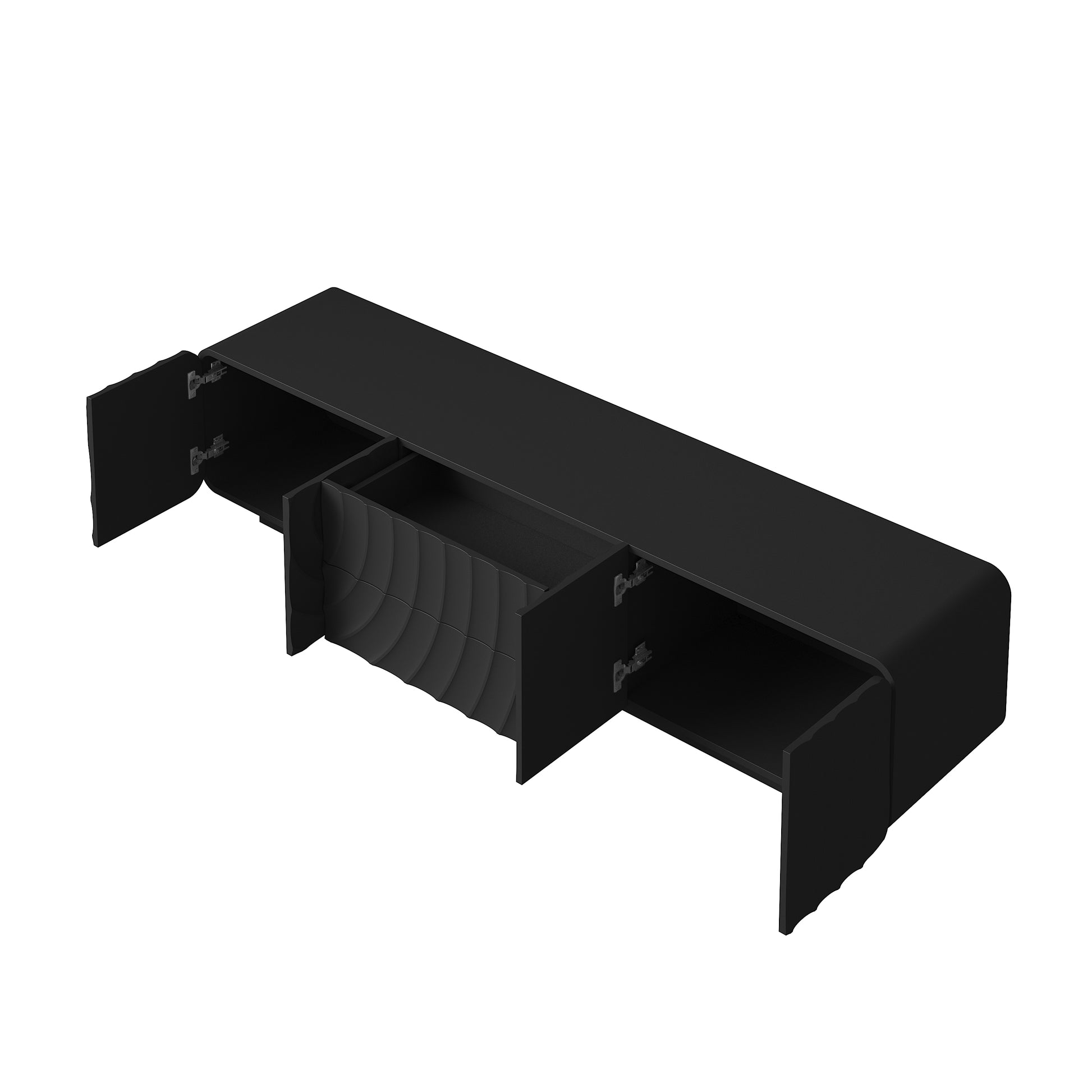 70''Tv Console With Modern Unique Spiral Wave Design With Storage Cabinet And 2 Drawers Tv Stand For Living Room, Bedroom, Black image 8