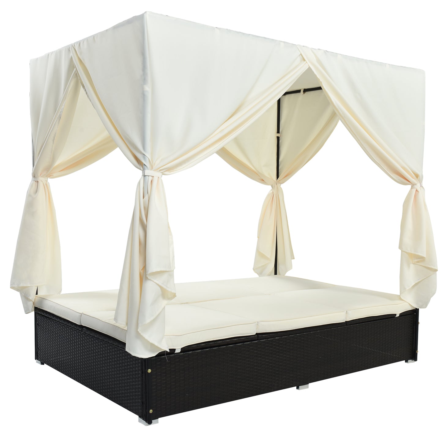U_STYLE Outdoor Double Chaise Lounge Daybed with Curtains,Patio Outdoor Sunbed with Adjustable Backrest, Sturdy Steel Frame Loveseat Sofa for Backyard,Poolside, Terrace image 10