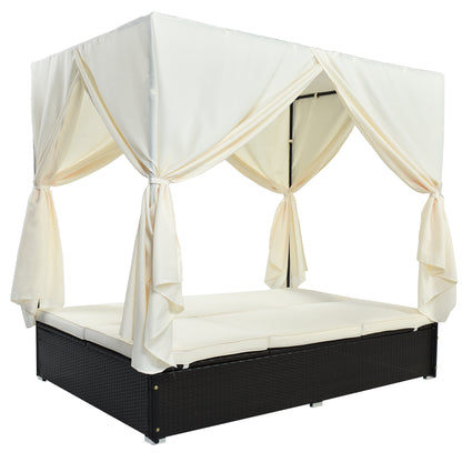 U_STYLE Outdoor Double Chaise Lounge Daybed with Curtains,Patio Outdoor Sunbed with Adjustable Backrest, Sturdy Steel Frame Loveseat Sofa for Backyard,Poolside, Terrace image 10