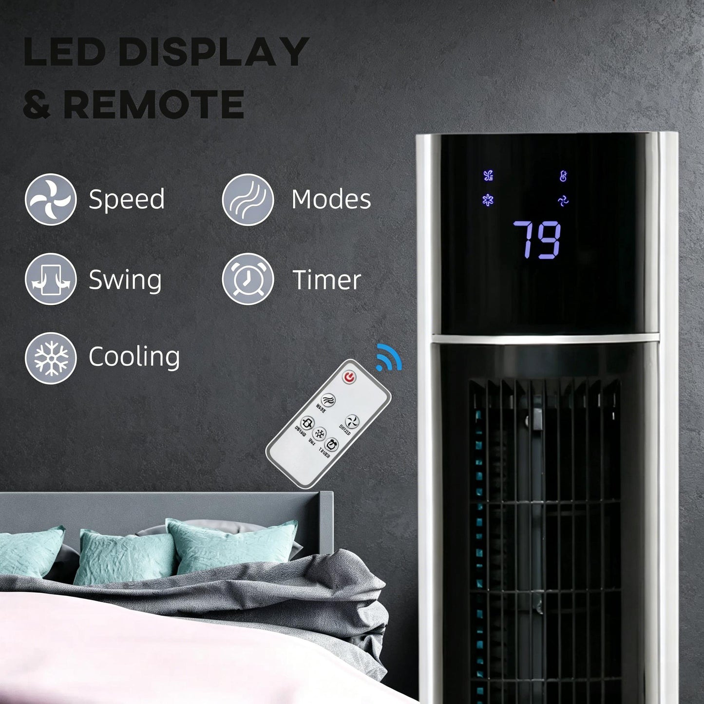 42" White 52° Oscillating Portable Swamp Cooler with Humidifier, 3 Modes, 3 Speeds 3-In-1 Ice Cooling Fan with Humidifier, image 8