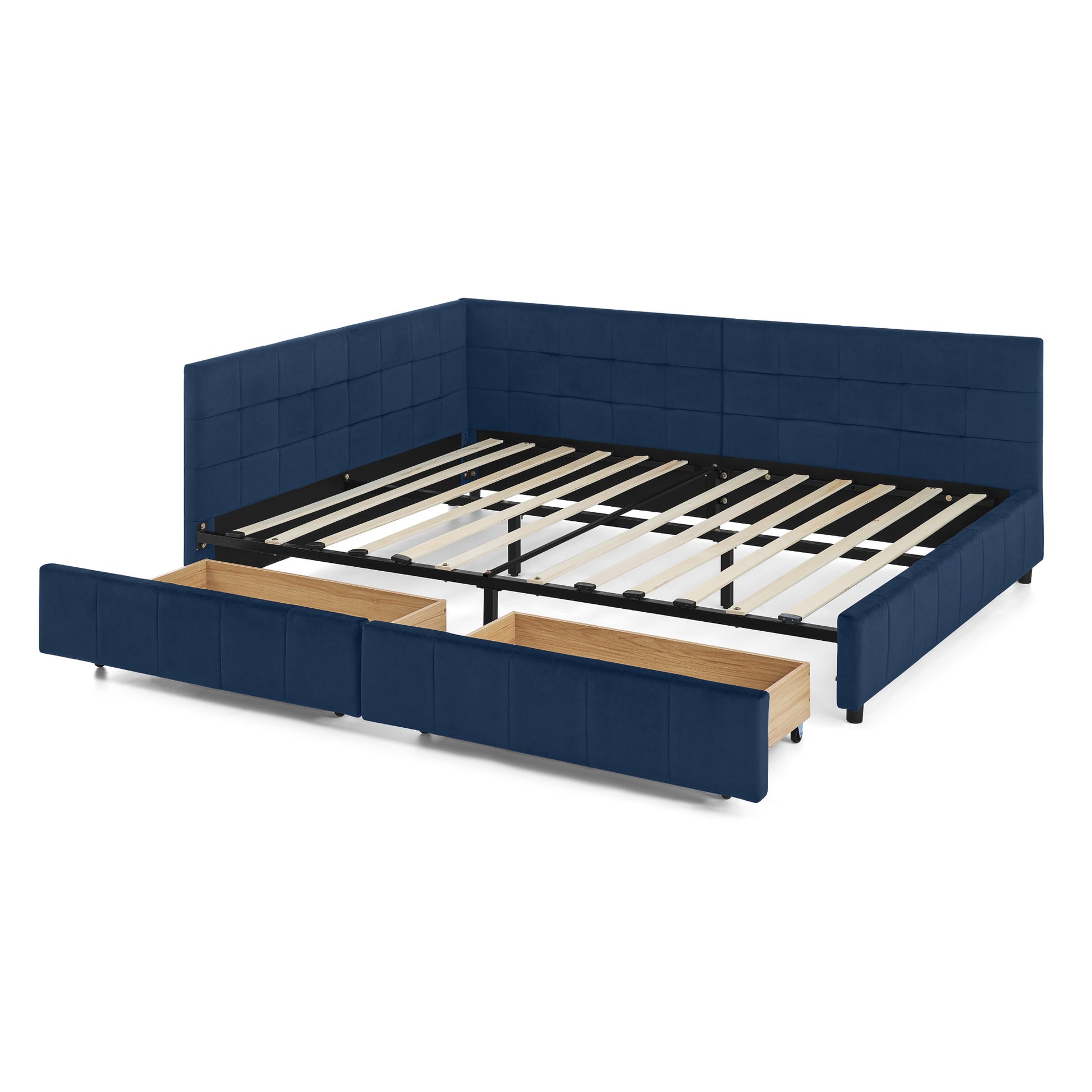 Full Size Storage Upholstered Tufted Bed Frame, Sofa Bed Frame with Comfortable Backrest and Armrests, Full Size Bed for Bedroom, Living Room,Velvet, DARK BLUE(80.5''*59''*29.5'') image 12