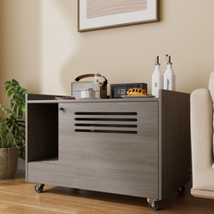 Gray Cat Litter Box Enclosure,Hidden Litter Box Furniture with top side fence,Wooden Pet House Side End Table, Storage Cabinet Bench for Living Room,,Bedroom, Fit Most of Litter Box
