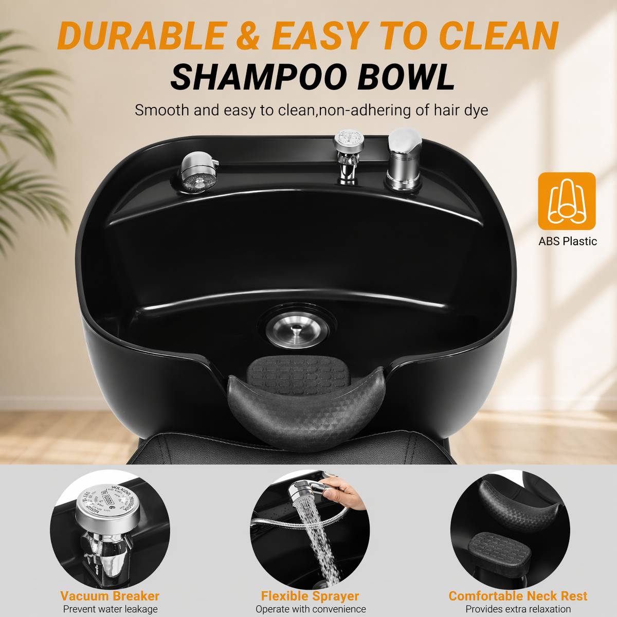 New Backwash Barber Chair ABS Plastic Shampoo Bowl Sink Unit Station Spa Salon Equipment,Black image 4
