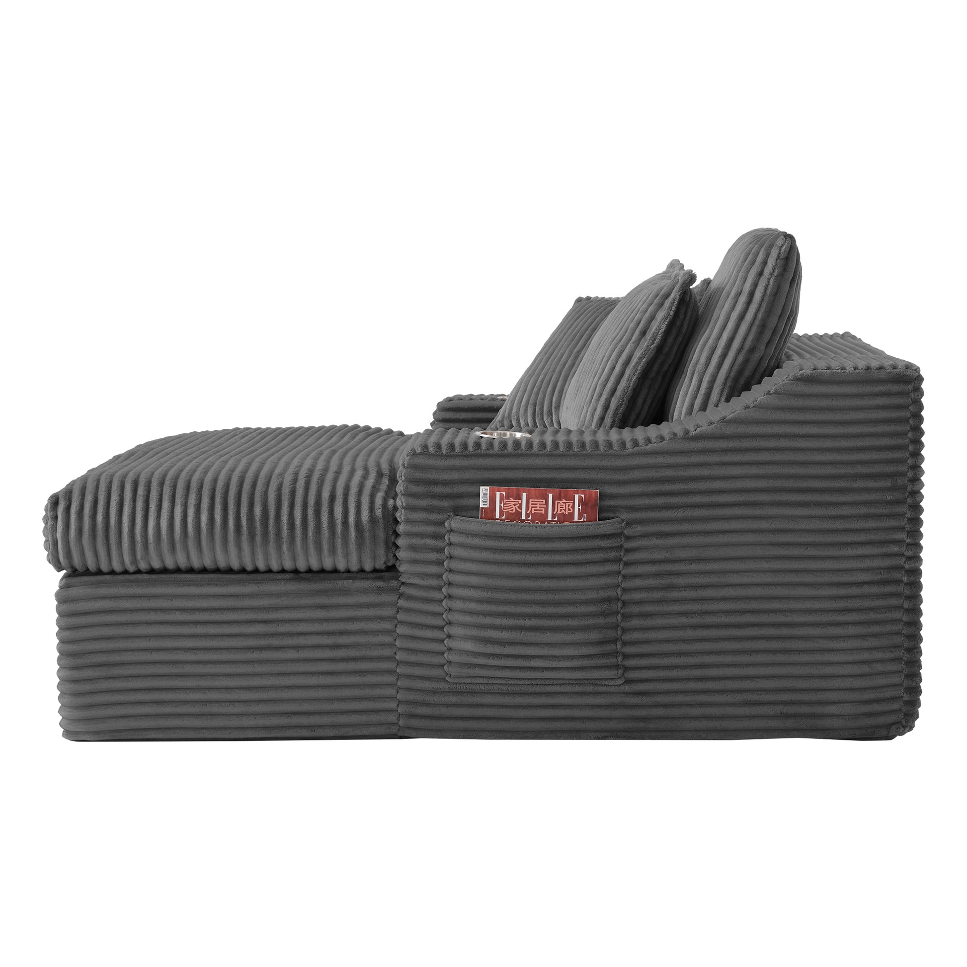 Oversized Chaise Lounge Chair Indoor, 67'' Upholstered Sleeper Sofa Bed with Cup Holders & 3 Pillows image 3
