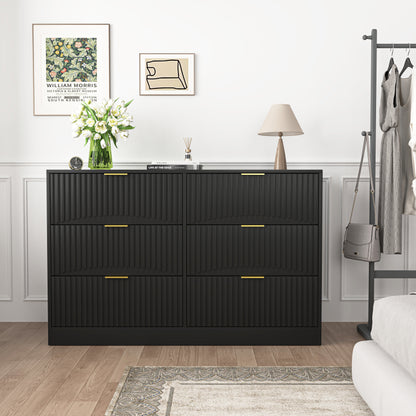 Modern 6-Drawer Dresser, Chest of Drawers for Bedroom, Living Room, Hallway, and Entryway - Large Storage Cabinet, Black,Drawer panel with wavy patterns image 12