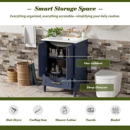 24" Modern Bathroom Vanity with Ornate Motif Design & Soft-Close Hinges, Bathroom Cabinet with Drawer and Back Open Structure, Ornately Carved French Cylinder Legs image 7