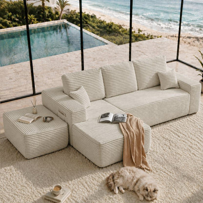104''Cloud Sectional Couch with U-Shaped Chaise,Modern Modular Sofa with Deep Seat, Upholstered Couches for Living Room Bedroom,No Assembly Required,(Plush Fabric),Beige image 5