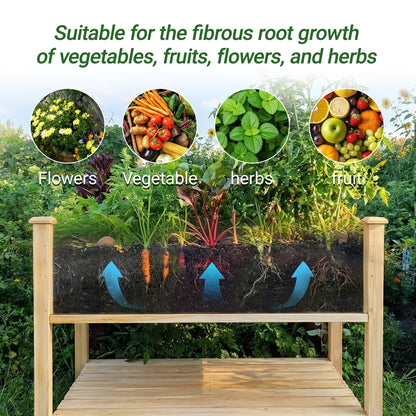 Raised Garden Bed 48x23x31.1-inch Elevated Wood Planter with Water Collection Tray, Storage Shelf, Protective Liner image 12