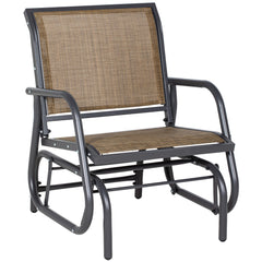 Outsunny Porch Glider, Metal Frame Swing Glider Chair with Breathable Mesh Fabric, Curved Armrests and Steel Frame for Garden, Poolside, Backyard, Balcony, Light Mixed Brown