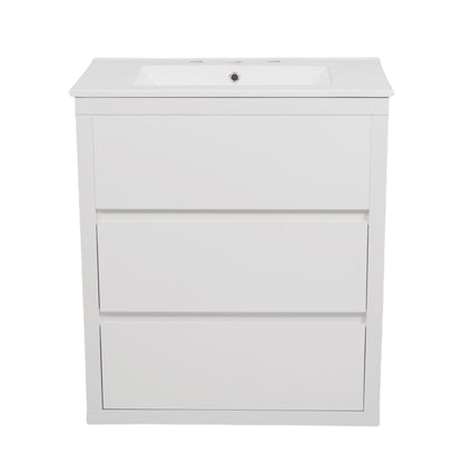 60" Double Sinks Bathroom Vanity Set, Bathroom Cabinet with Two Separate Ceramic Sinks, Full-Extension Drawers & Soft Close Undermount Drawer Slides, White image 10