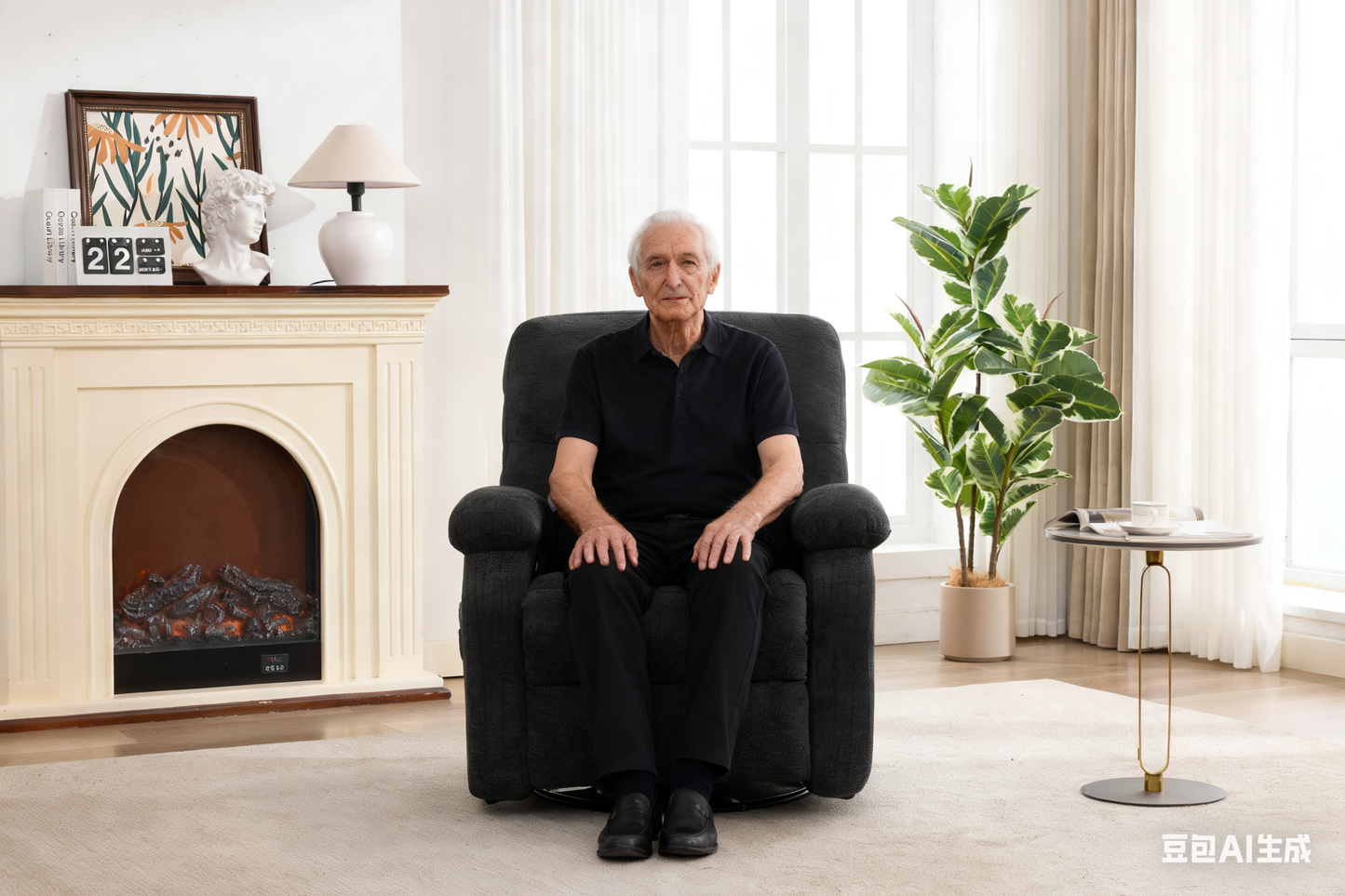 Hot massage manual lounge chair, with rocker arms and rotating fabric, with cup bucket, for living room, black image 3