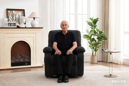 Hot massage manual lounge chair, with rocker arms and rotating fabric, with cup bucket, for living room, black image 3