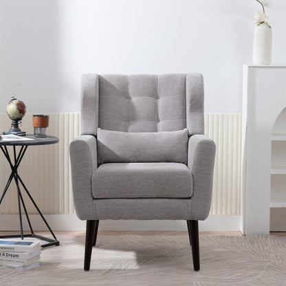 Modern Accent Chair,Chenille Arm Chairs for Living Room,Upholstered Mordern Armchair,Comfy Soft Padded Lounge Chair in Small Space, Bedroom, w/Pillow, Solid Wood Leg (Gray) image 7