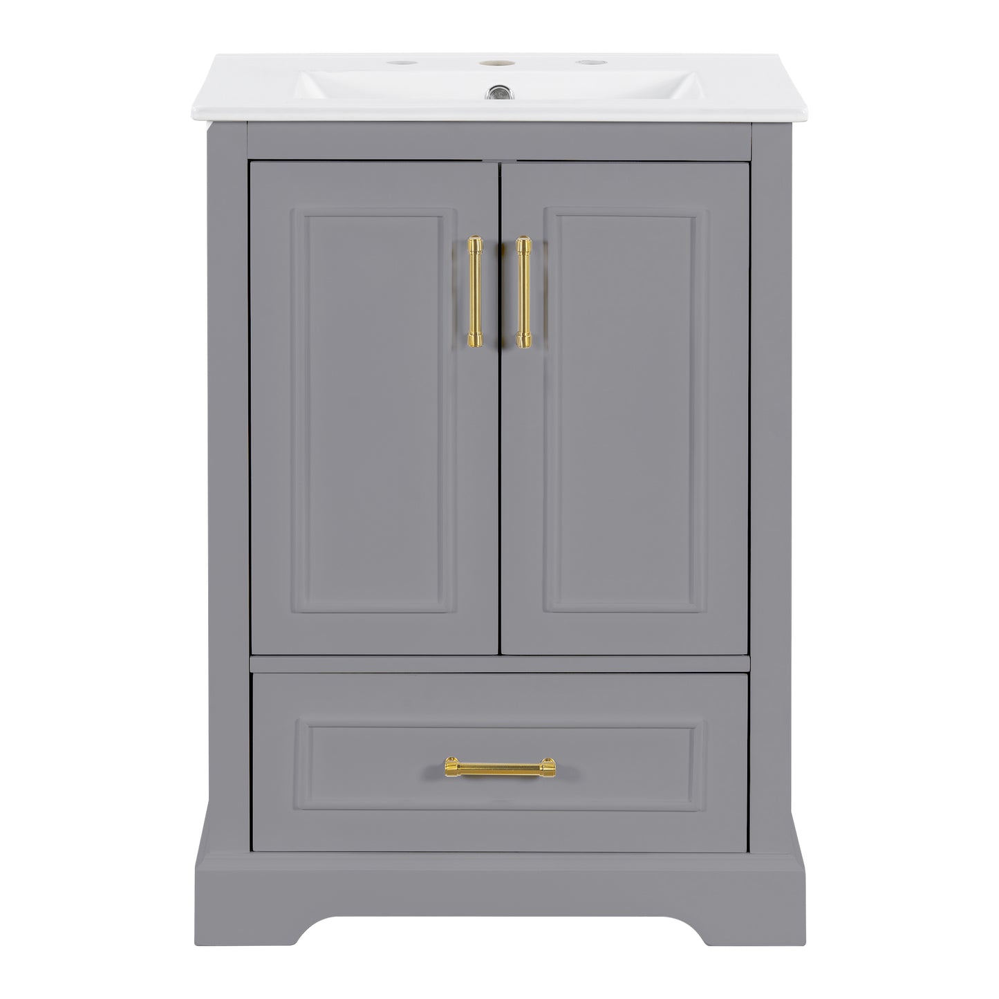 24"Bathroom Vanity with Sink, MDF Cabinet with Solid Wood Frame, 1 Divided Drawer and 2 Soft Close Doors with Double Shelf on the Door, Freestanding Vanity image 12