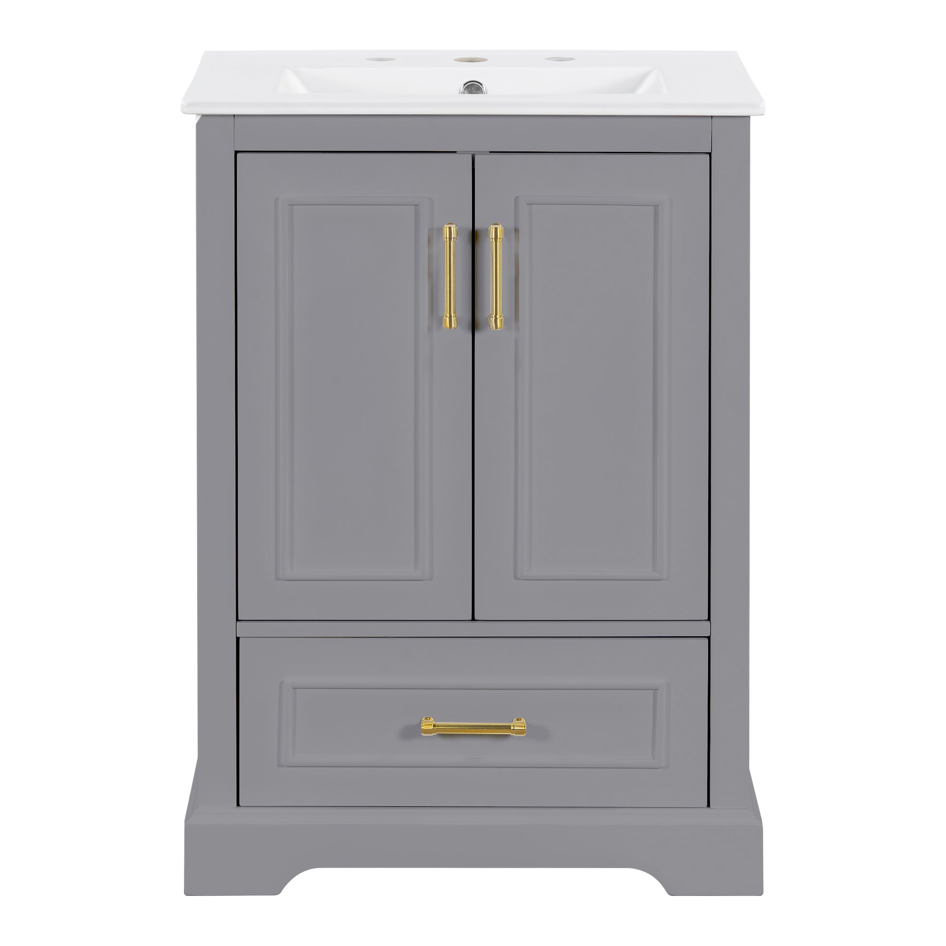 24"Bathroom Vanity with Sink, MDF Cabinet with Solid Wood Frame, 1 Divided Drawer and 2 Soft Close Doors with Double Shelf on the Door, Freestanding Vanity image 12