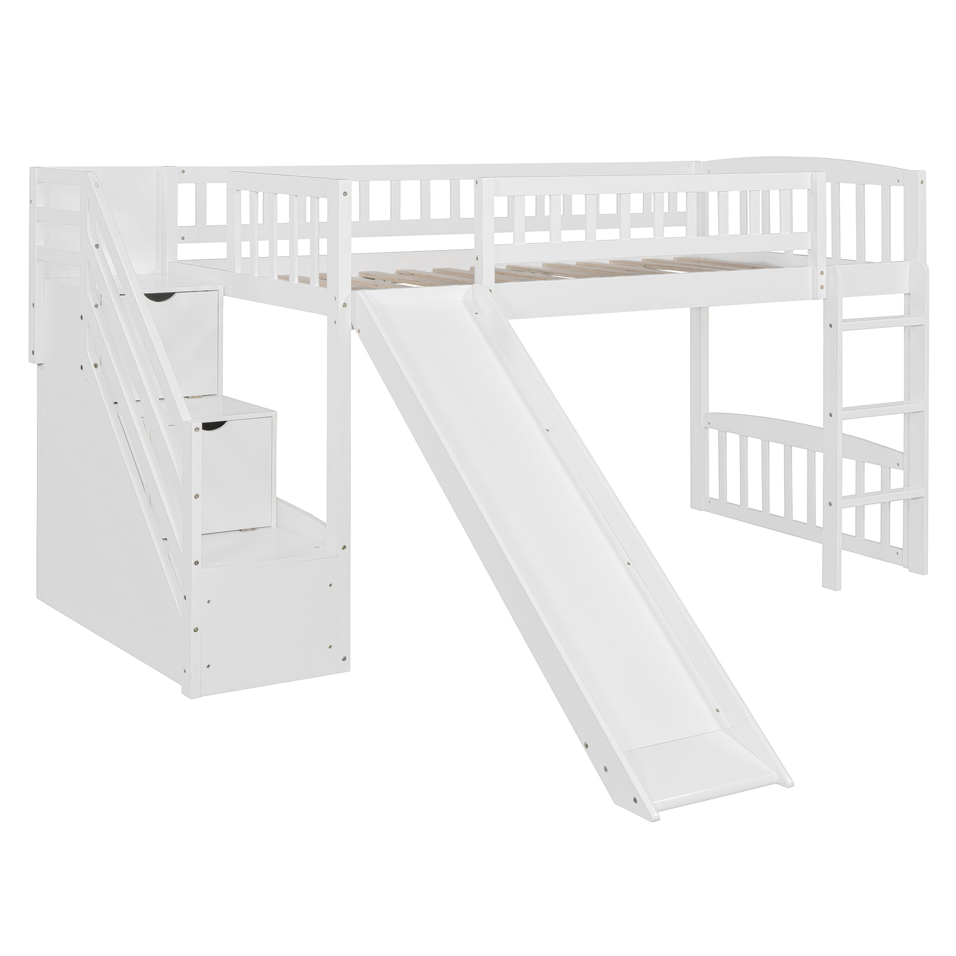 Stairway Twin Size Loft Bed with Two Drawers and Slide, White(OLD SKU:LT000515AAK-1) image 8