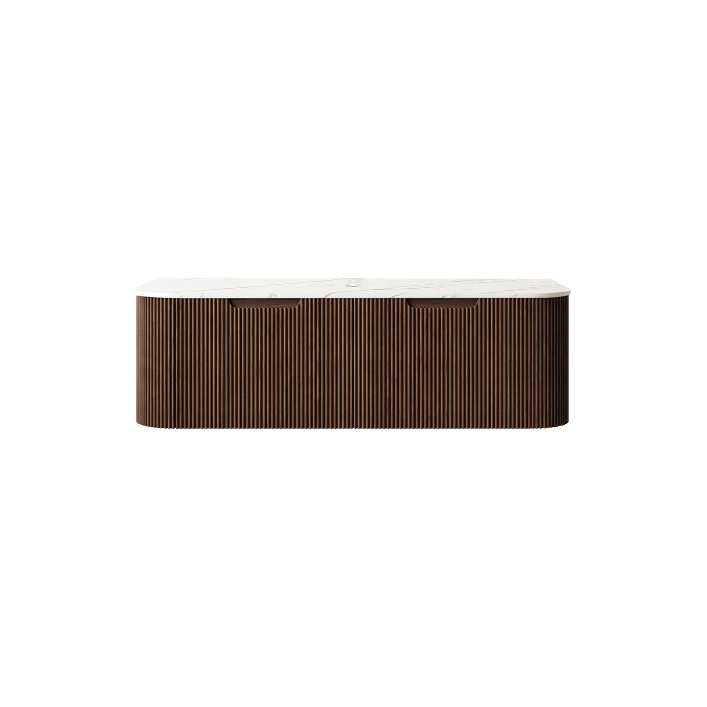 DINA 48'' Wall Mounted Plywood Cabinet with Carrara White Sintered Stone Countertop, Two Drawers, NO Basin, NO Faucet and Drain, Dark Walnut Woodgrain Color image 1