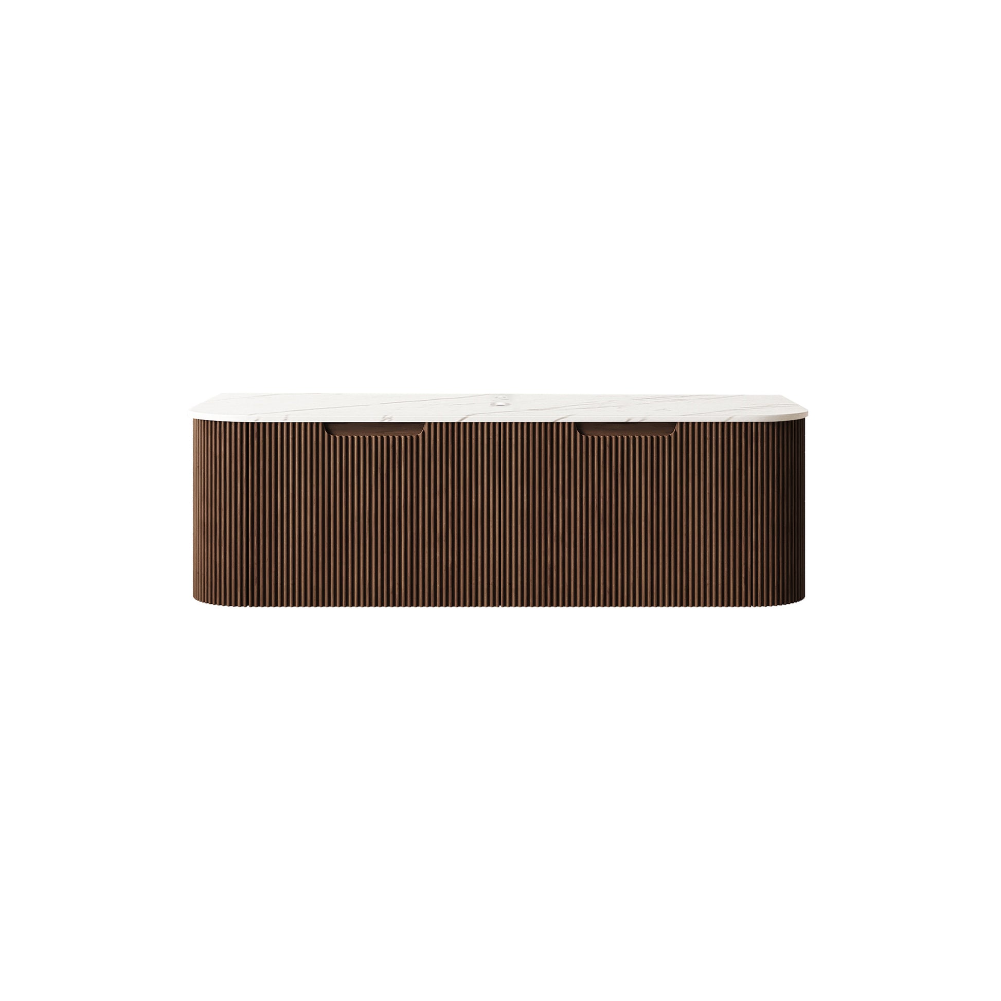 DINA 48'' Wall Mounted Plywood Cabinet with Carrara White Sintered Stone Countertop, Two Drawers, NO Basin, NO Faucet and Drain, Dark Walnut Woodgrain Color image 1