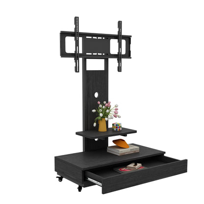 TV stand with push-pull drawer for Living Room, Bedroom,Offices,Mobile TV Cart for 32-75 inches,Floor Stand with Mount on Lockable Wheels,Black image 12