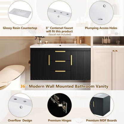36'' Wall Mounted Bathroom Vanity with Resin Sink, Floating Bathroom Storage Cabinet with 2 Drawers, Solid Wood Bathroom Cabinet (Same as N710S236003B) image 6