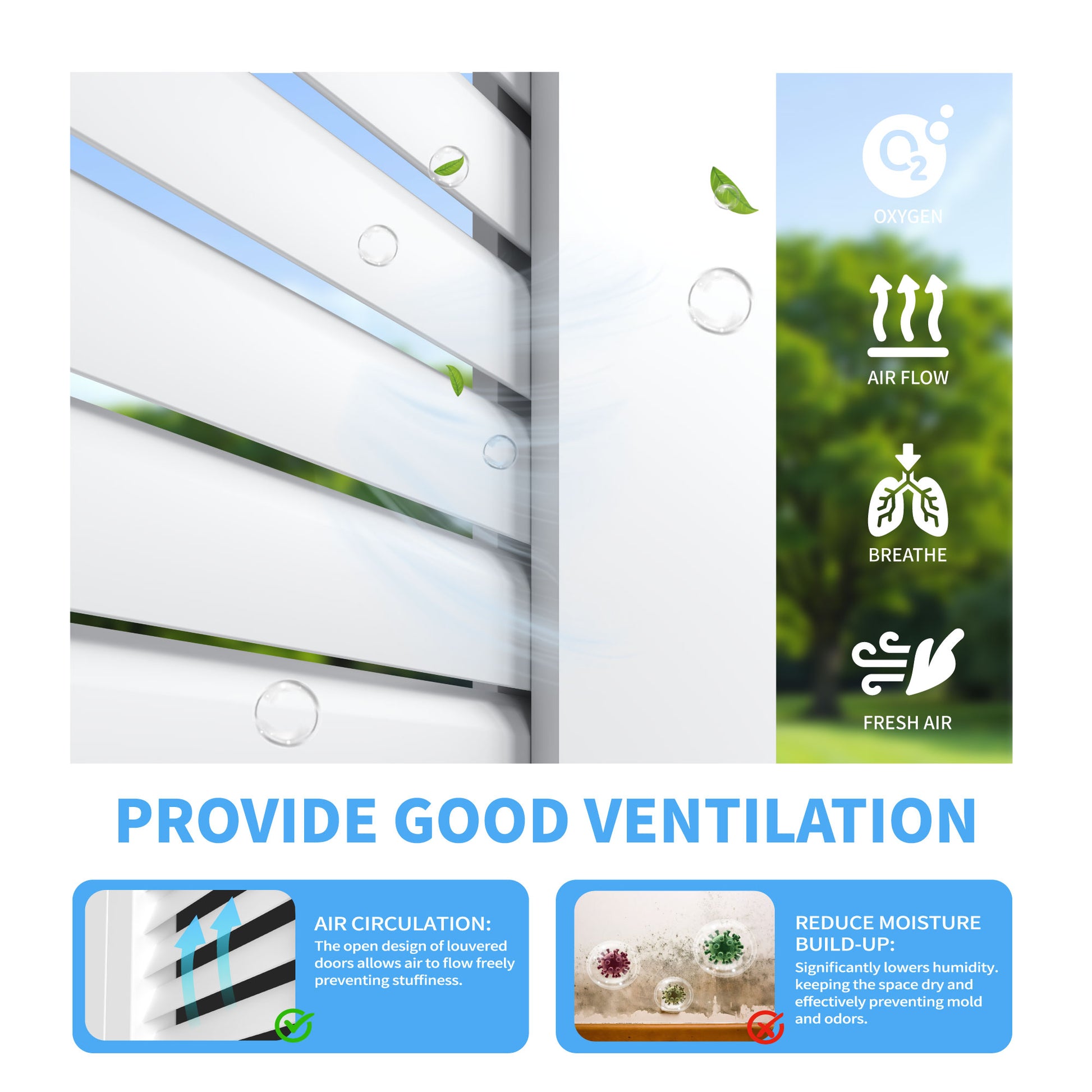 32" X 80"Louver Interior Door Slab, White PVC Waterproof Moisture-Resistant for Laundry Closet Pantry Bathroom, Sliding Pocket Barn Bypass w/o Hardware&Frame image 6