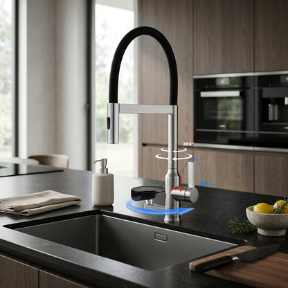 Brushed Nickel Kitchen Faucet with Magnetic Pull Out Sprayer, 360 Degree Swivel Single Handle High Arc Kitchen Sink Faucet with Glass Rinser image 8