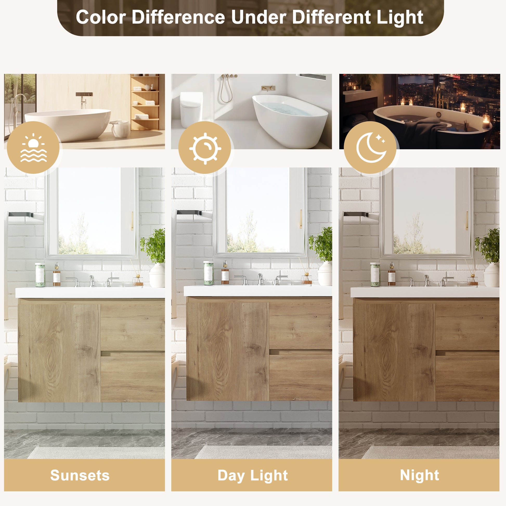 [Video]59.3 Inch Double Sink Bathroom Vanity with SMC Top, MDF Cabinet, Soft Close Doors, Divided Drawers, Wall-Mounted Modern Storage Vanity for Large Bathrooms image 9