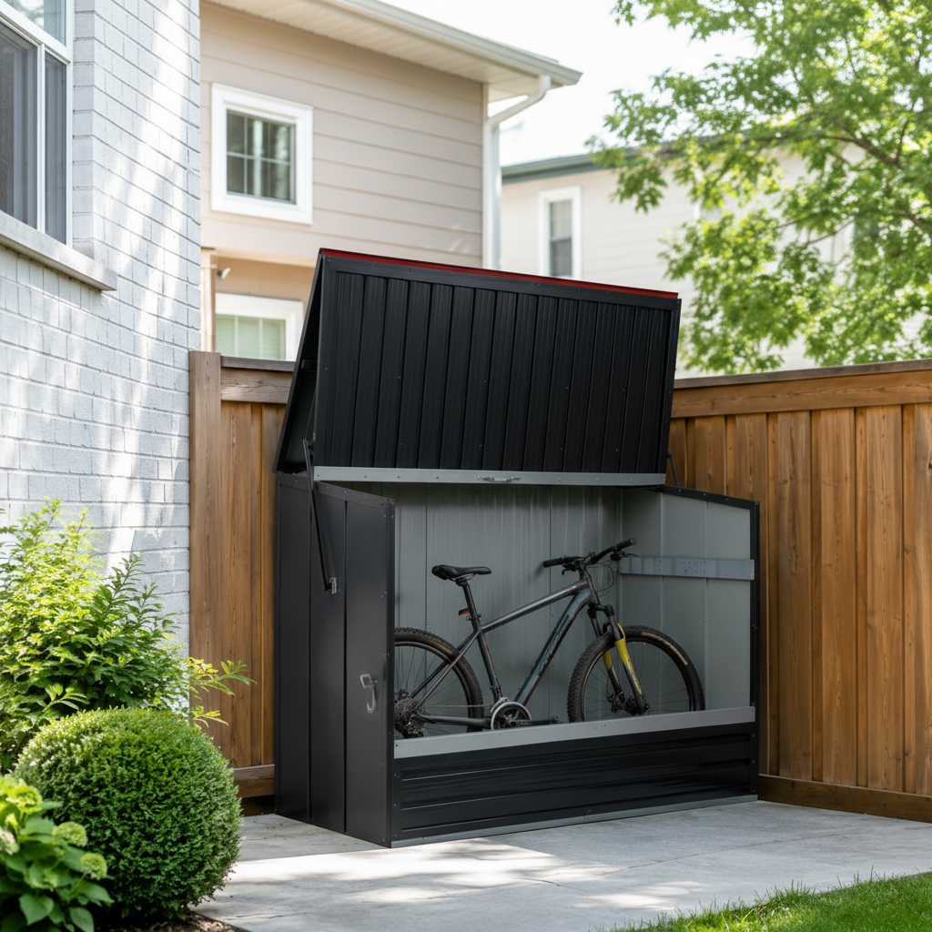 Outdoor Galvanized Steel Storage Shed with Flip Top & Foldable Front Door, Large Capacity Metal Tool Cabinet for Indoor & Backyard Storage 594.39 US Gal 2.25m³ image 11