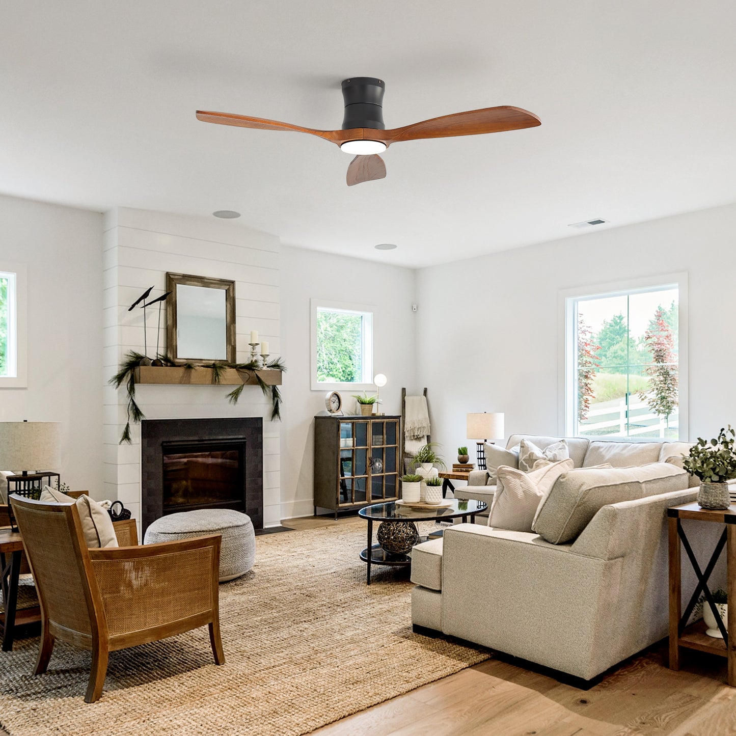 48-Inch Ceiling Fan with Light, Dimmable LED with Memory, Quiet DC Motor, 3F Wood Blades – for Bedroom, Living Room image 3