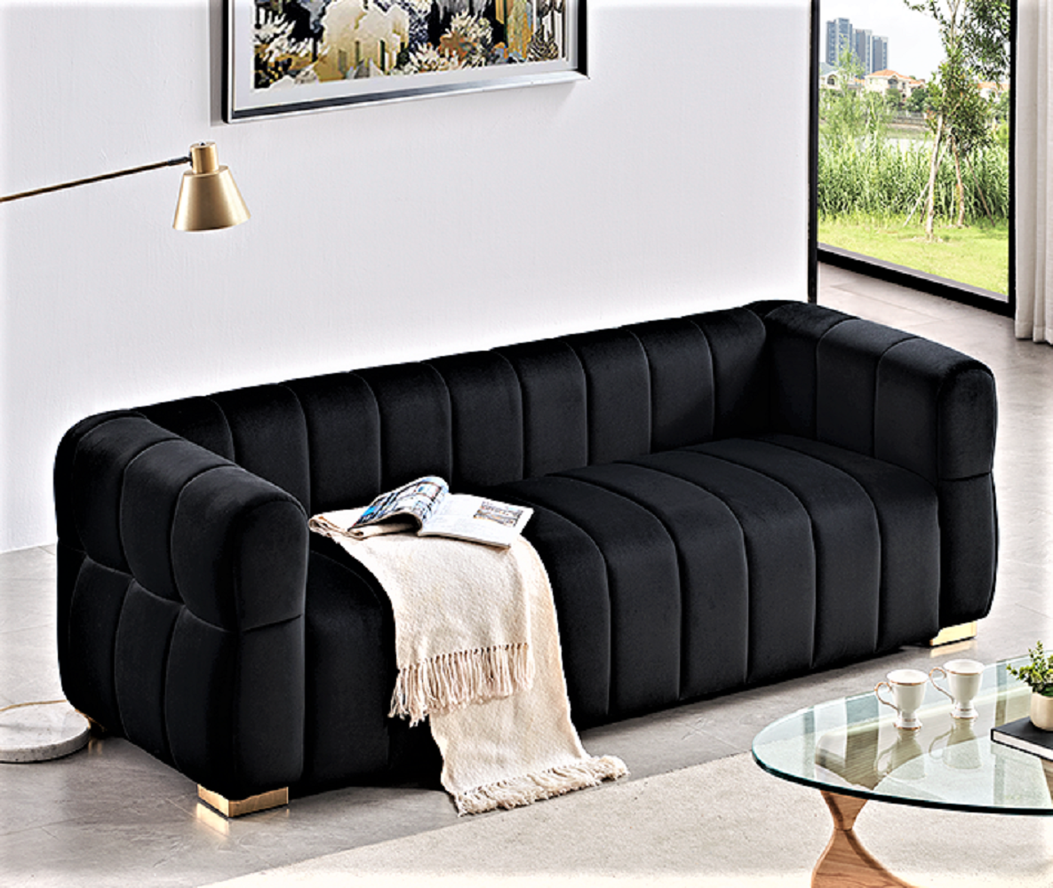 Velvet Sofa with Tufted Low Back Design, Sophisticated 3 Seater Couch for Living Rooms, 89 Inch Wide, Easy Assembly image 8