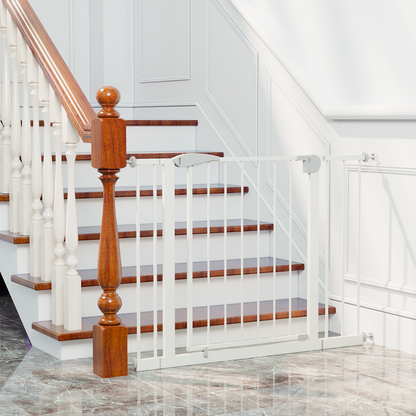 2 Pack 29.5-44.1" Wide Baby Gate for Stairs, Dog Gate Indoor for Doorways, No Drilling Pressure Mounted Pet Gates for Kids, Easy Walk Through Safety Gate, White image 11