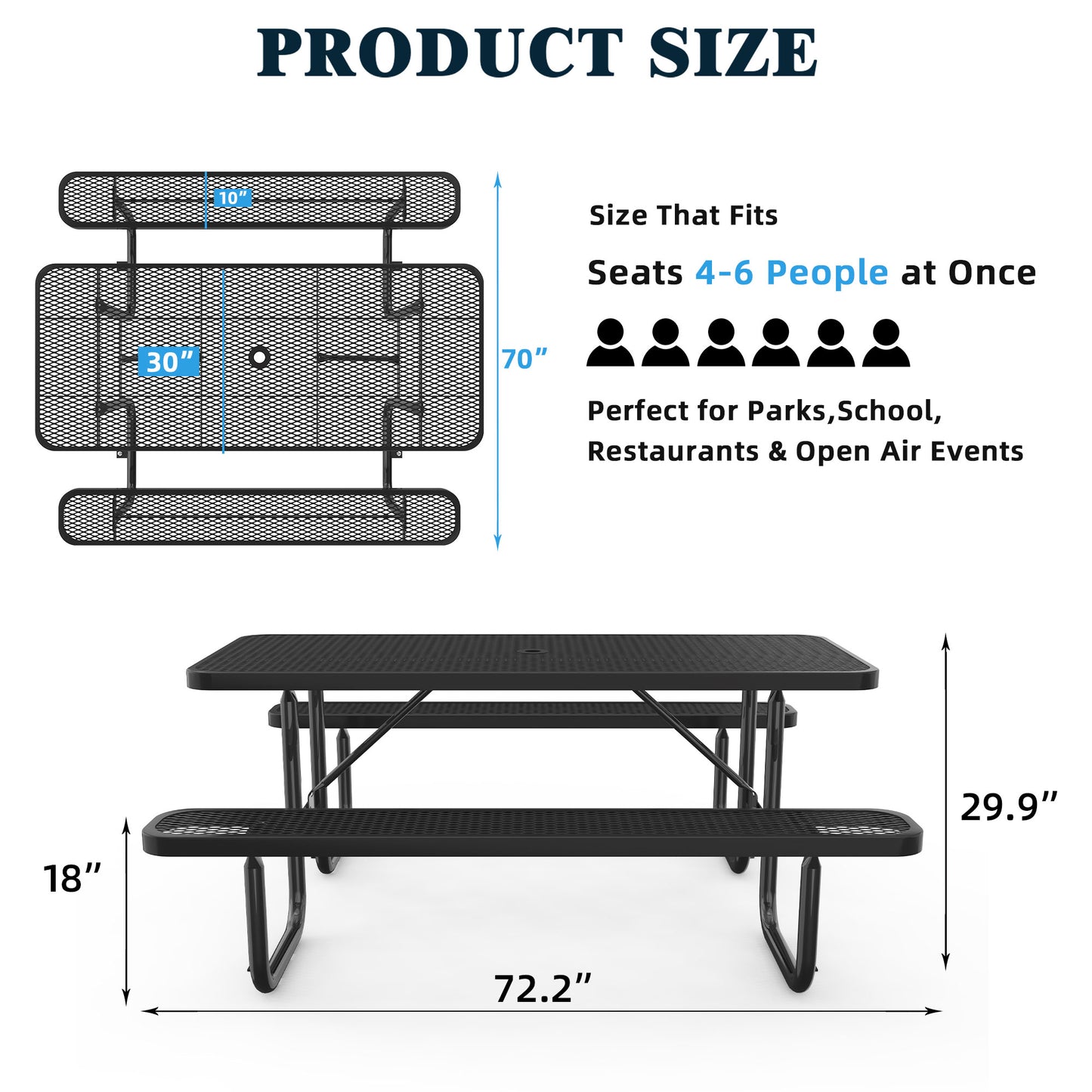 Black 6ft Long Table & Chair Set with Umbrella Hole image 5