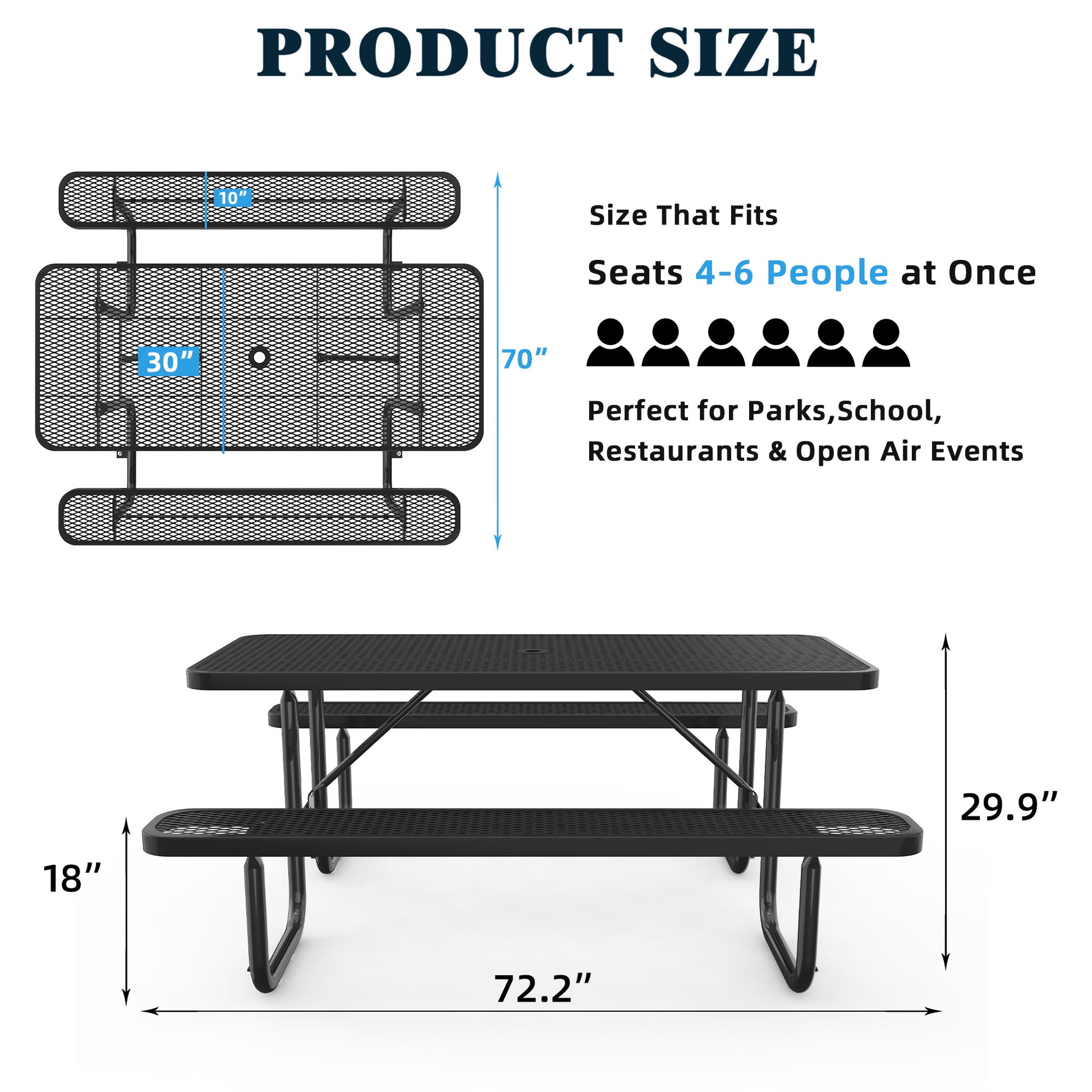 Black 6ft Long Table & Chair Set with Umbrella Hole image 5