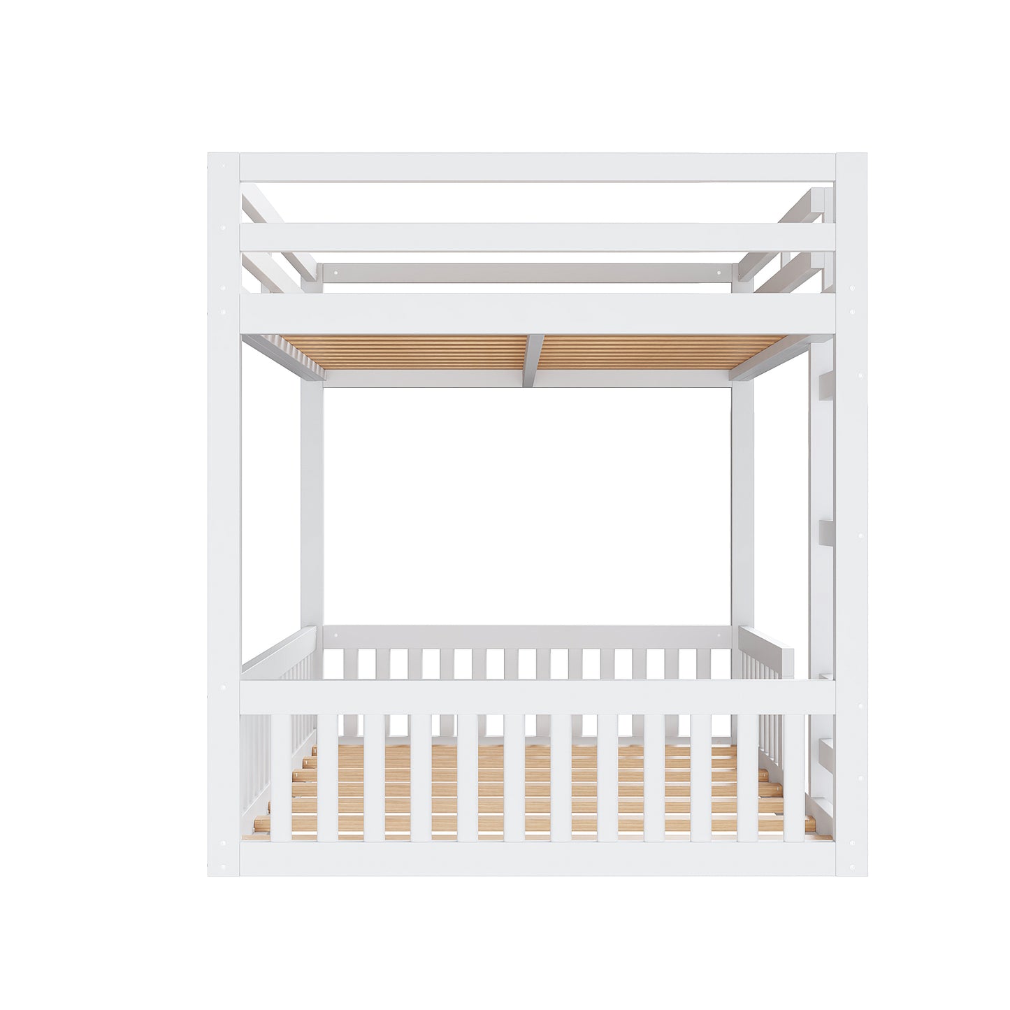 Full over Full Wood Bunk Bed with Ladder and Guardrails, White image 12