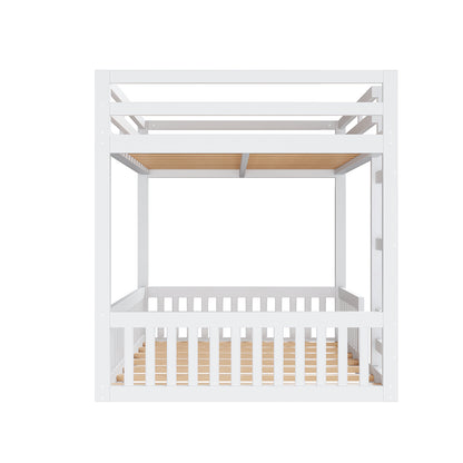 Full over Full Wood Bunk Bed with Ladder and Guardrails, White image 12