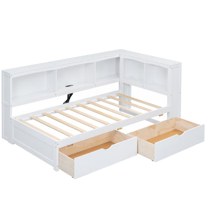 Twin Size Daybed with Two Storage Drawers, Storage Cabinets and USB Ports, White image 10