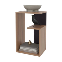 Light Oak and Wengue Side Table with Open Storage