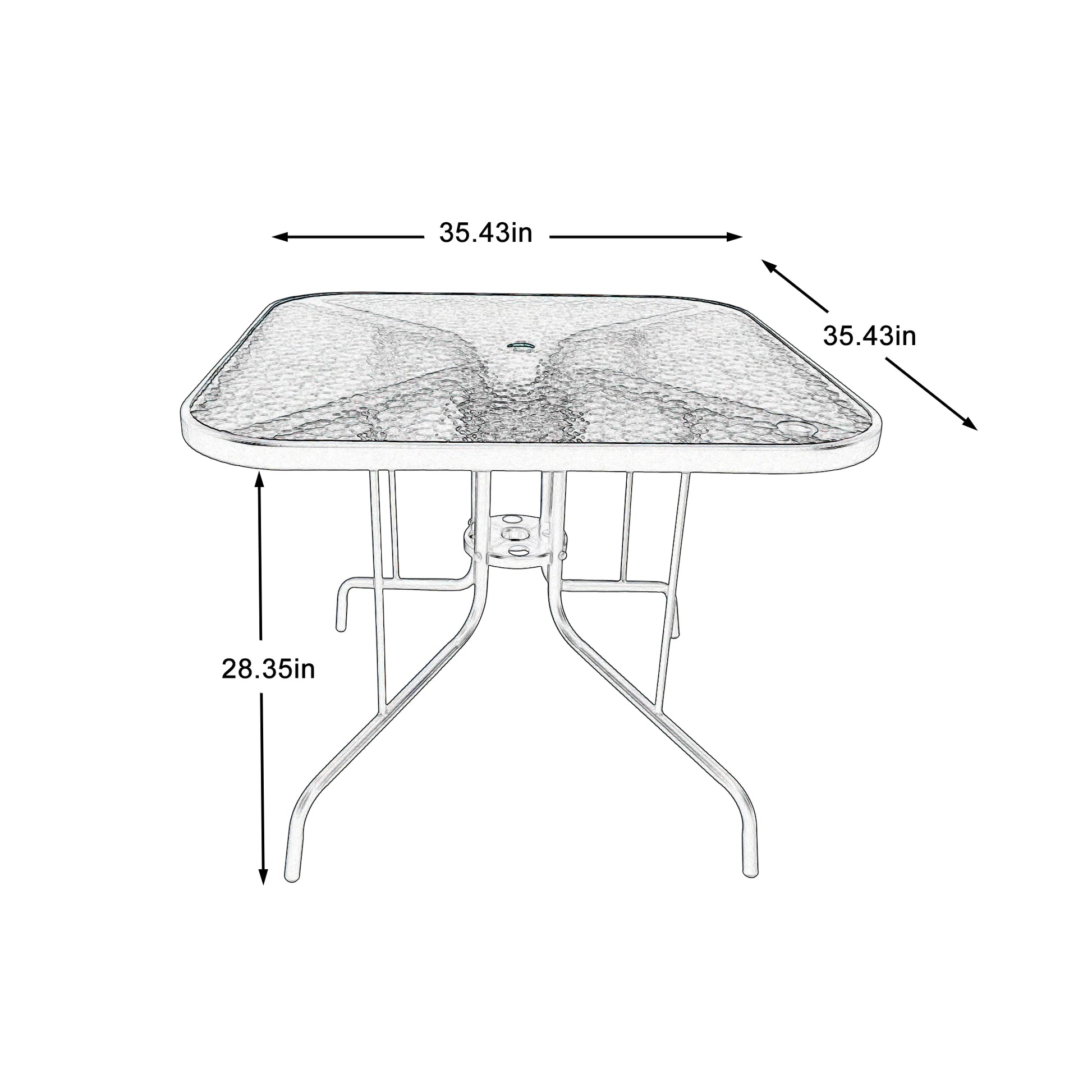 Tangkula 35 Inch Patio Dining Table with Tempered Glass Top, Square 4-Person Outdoor Bistro Table with 1.5" Umbrella Hole & Sturdy Metal Frame, Patio Dining Table for Backyard, Lawn, Deck & Poolside image 2
