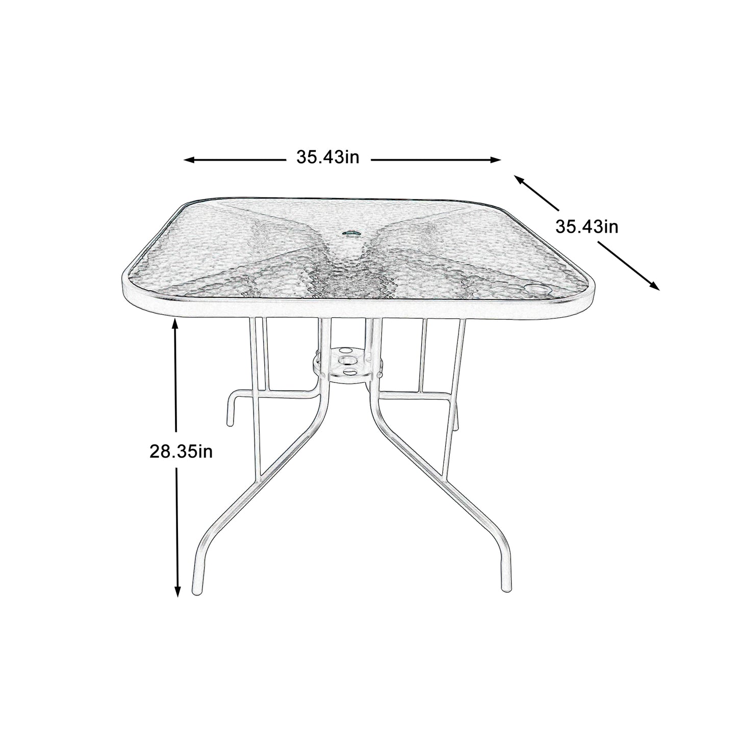 Tangkula 35 Inch Patio Dining Table with Tempered Glass Top, Square 4-Person Outdoor Bistro Table with 1.5" Umbrella Hole & Sturdy Metal Frame, Patio Dining Table for Backyard, Lawn, Deck & Poolside image 2