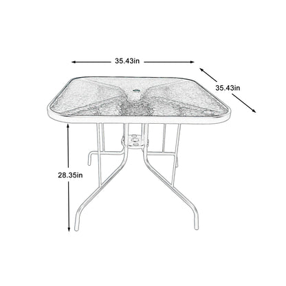 Tangkula 35 Inch Patio Dining Table with Tempered Glass Top, Square 4-Person Outdoor Bistro Table with 1.5" Umbrella Hole & Sturdy Metal Frame, Patio Dining Table for Backyard, Lawn, Deck & Poolside image 2