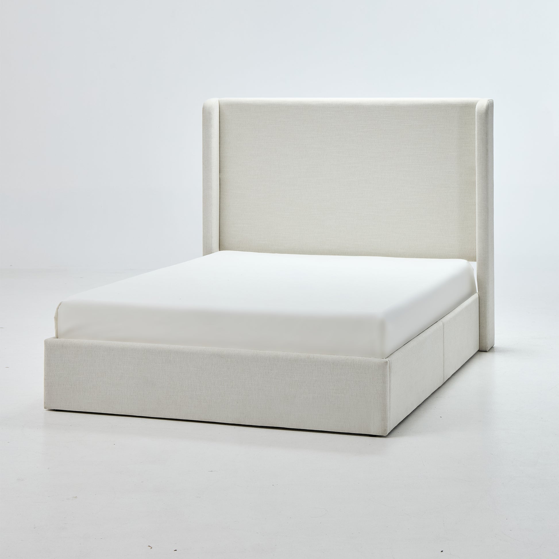 Carmen Upholstered Wingback Bed / Upholstered Platform Bed Frame / 52.3" High Headboard / Simplicity / Minimalist / No Box Spring Needed / Easy Assembly / King/ Textured Ivory Canvas Chenille/No Noise image 9