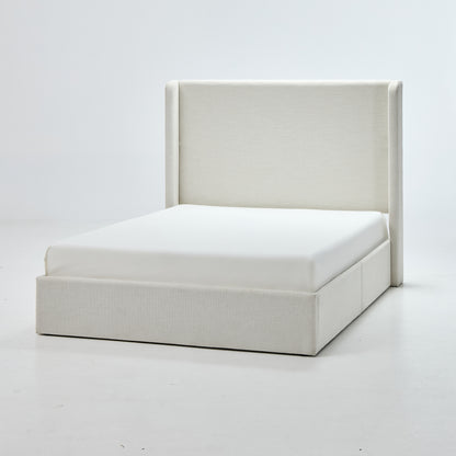 Carmen Upholstered Wingback Bed / Upholstered Platform Bed Frame / 52.3" High Headboard / Simplicity / Minimalist / No Box Spring Needed / Easy Assembly / King/ Textured Ivory Canvas Chenille/No Noise image 9